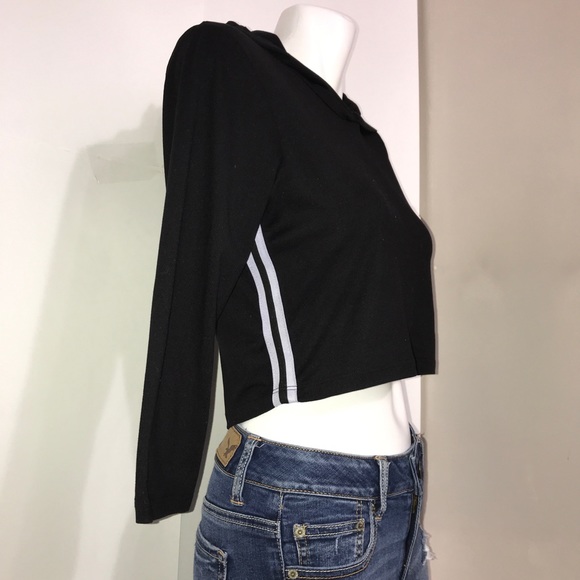 CooPerformance Black Cropped Silver Striped Hoodie - Picture 6 of 10